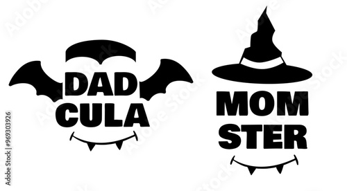 Halloween sign text momster and dadcula