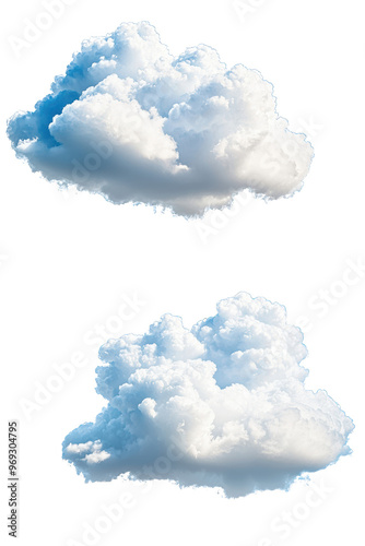 Two fluffy, white clouds isolated on a transparent background with detailed textures and soft edges, perfect for weather or nature-themed designs. photo