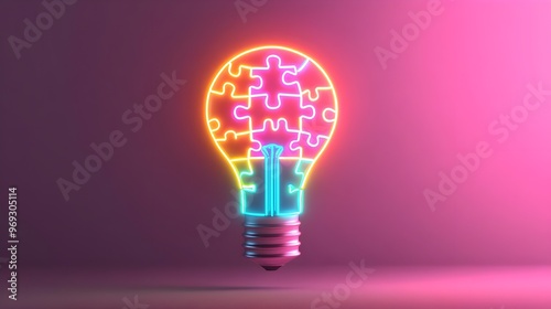 Neon Puzzle Lightbulb Idea Concept