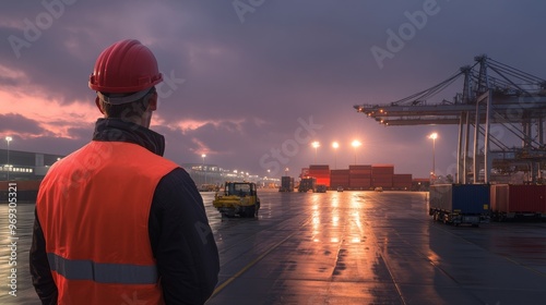 Industrial worker at a container port.