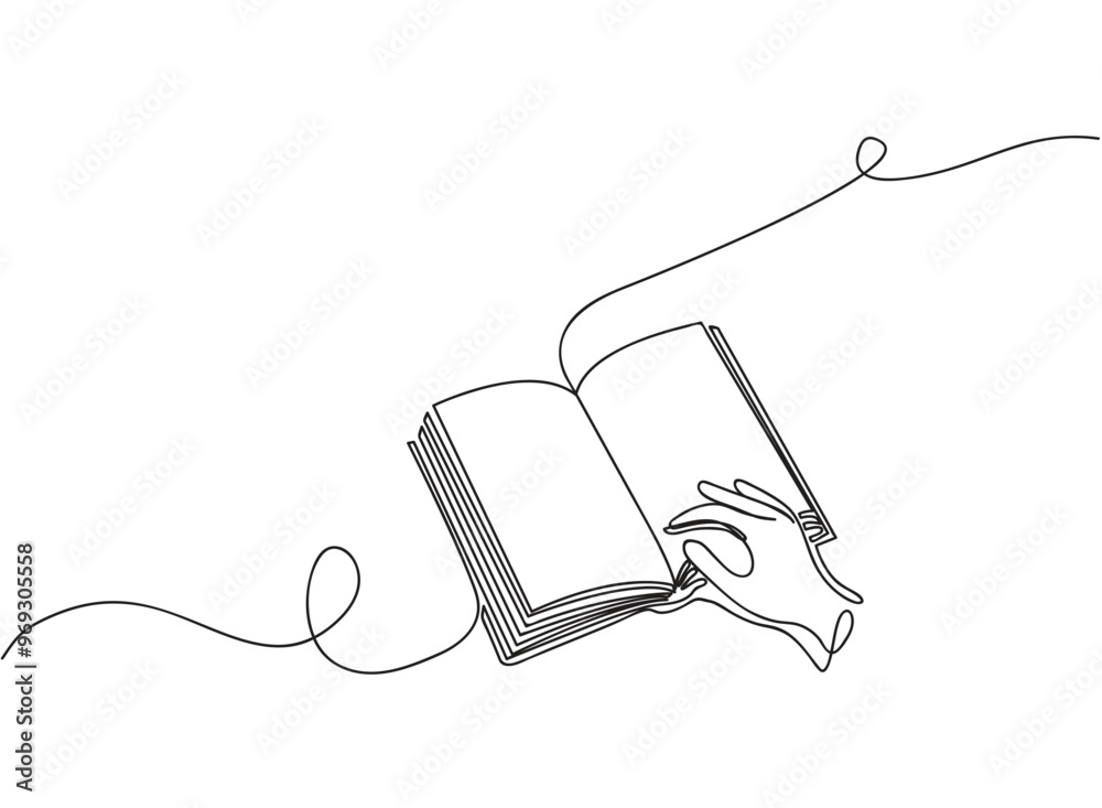 Opened Book line drawing continuous line art vector illustration Opened Book line drawing continuous line art vector illustration