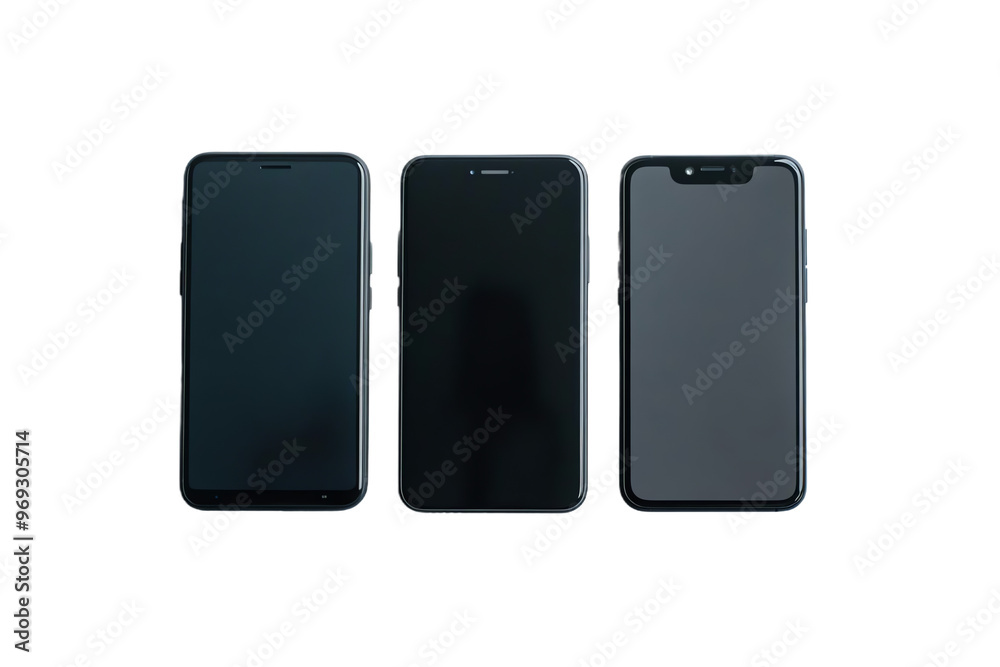Trois smartphones noirs sur fond transparent PNG Trois smartphones noirs sur fond transparent PNG