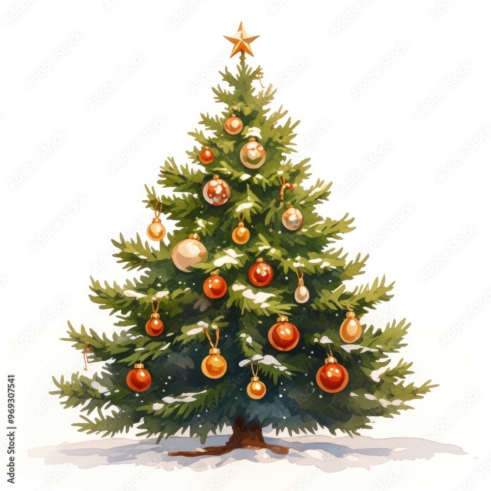 Festive decorated Christmas tree illustration Festive decorated Christmas tree illustration