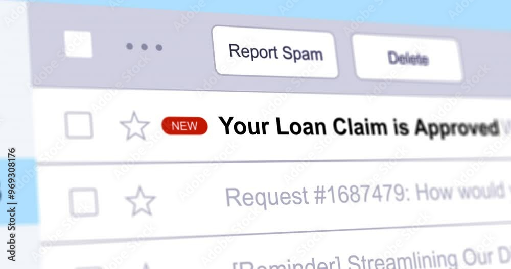 Incoming email with Loan Approval Notification, new e-mail in inbox folder with mortgage claim endorsement, close up footage