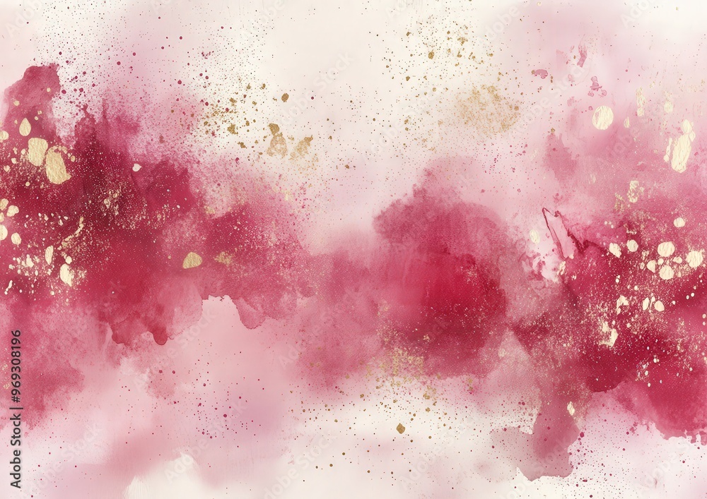 Obraz premium Abstract watercolor design with pink and gold accents creating a vibrant artistic backdrop