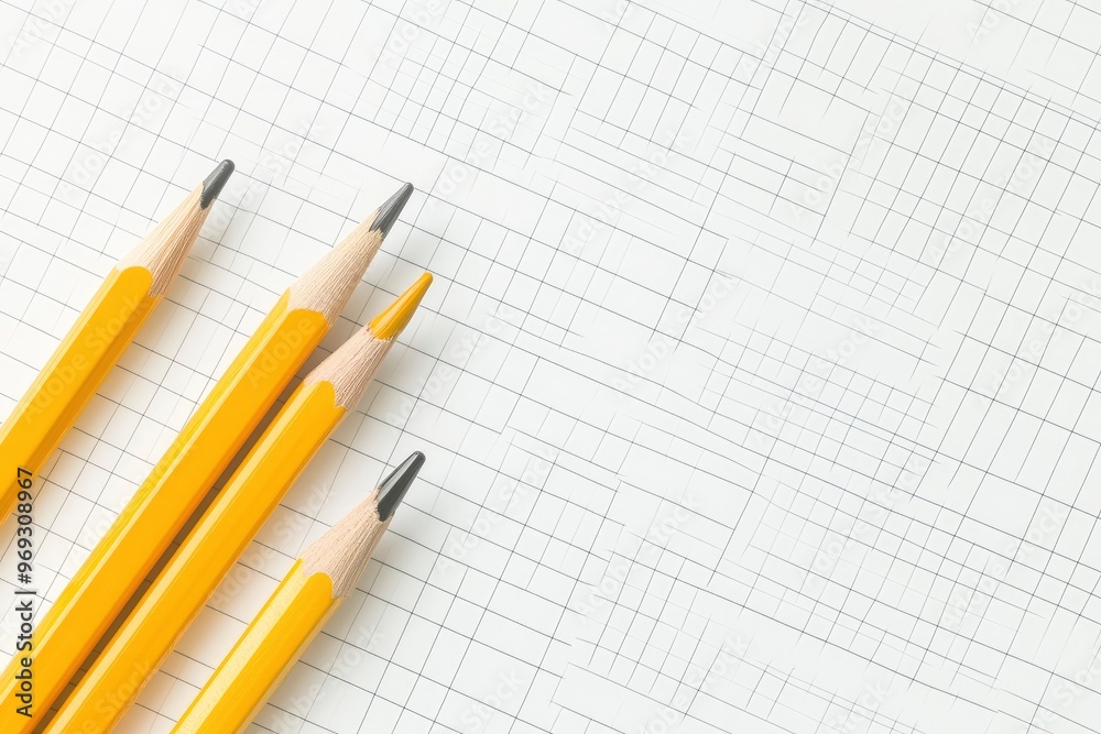Pencils and eraser on blank Graph paper sheet background Copy space Template Mock up with generative ai