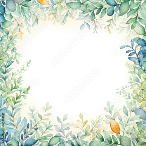 Wallpaper Mural Leaves and flowers frame background with space for text, design. Invitation and greeting cards. Copy space. Botanical elegance. Aesthetic appearance. Cozy atmosphere Torontodigital.ca