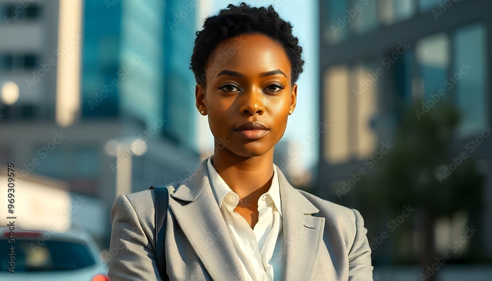 Fototapeta premium African business woman at city