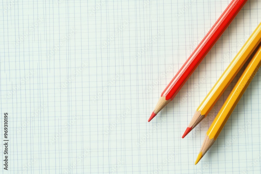 Pencils and eraser on blank Graph paper sheet background Copy space Template Mock up with generative ai Pencils and eraser on blank Graph paper sheet background Copy space Template Mock up with generative ai