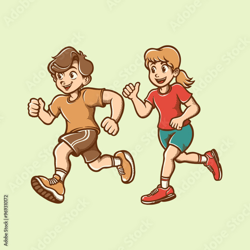 BOY AND GIRL RUNNING VECTOR ILLUSTRATION