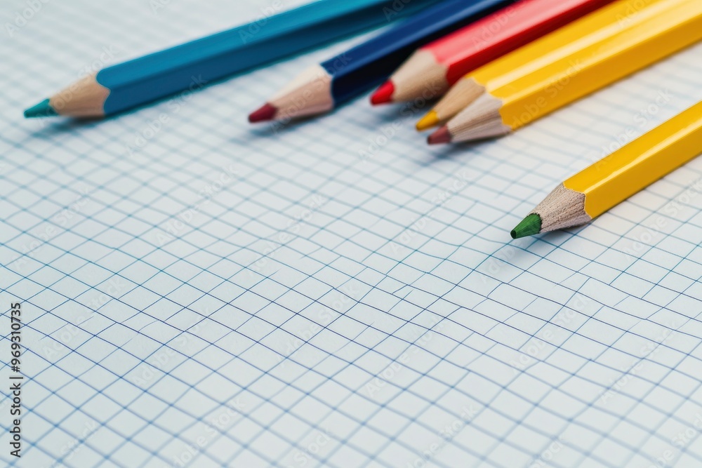 Pencils and eraser on blank Graph paper sheet background Copy space Template Mock up with generative ai Pencils and eraser on blank Graph paper sheet background Copy space Template Mock up with generative ai