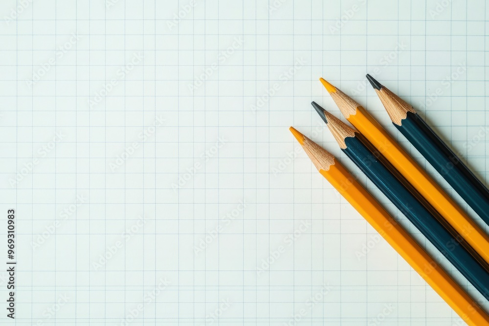 Pencils and eraser on blank Graph paper sheet background Copy space Template Mock up with generative ai Pencils and eraser on blank Graph paper sheet background Copy space Template Mock up with generative ai
