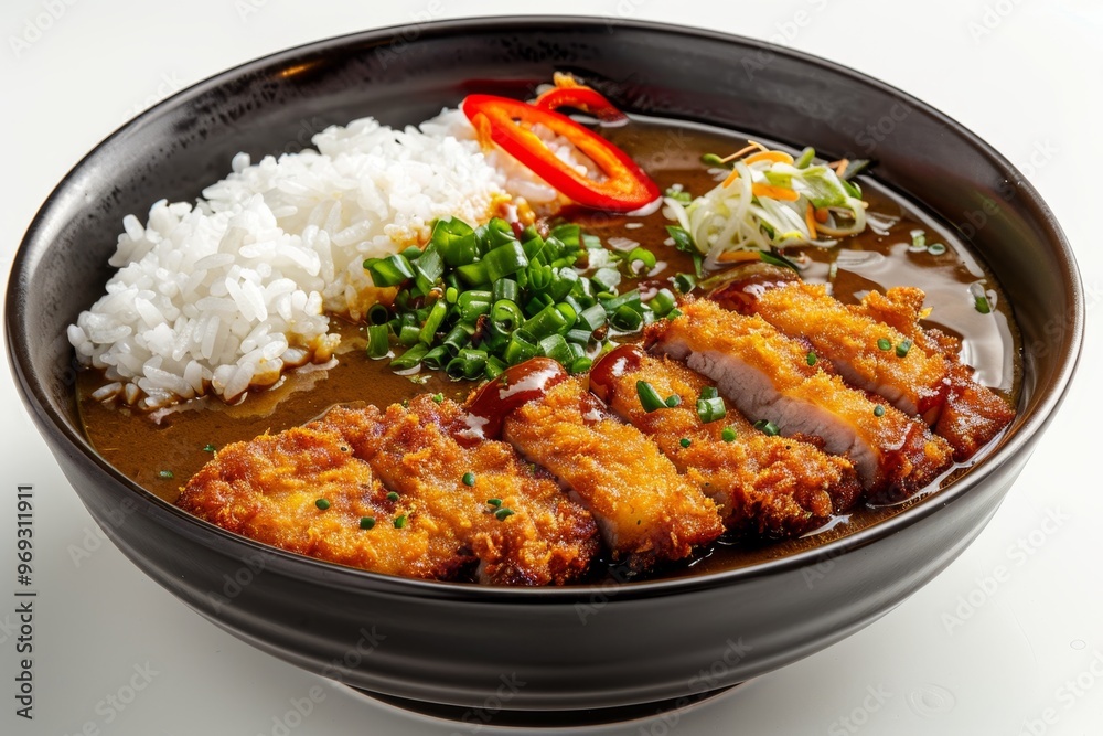 Japanese katsu curry with breaded pork cutlet and rice Japanese katsu curry with breaded pork cutlet and rice