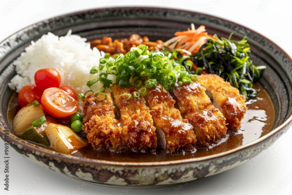 Japanese katsu curry with breaded pork cutlet and rice Japanese katsu curry with breaded pork cutlet and rice