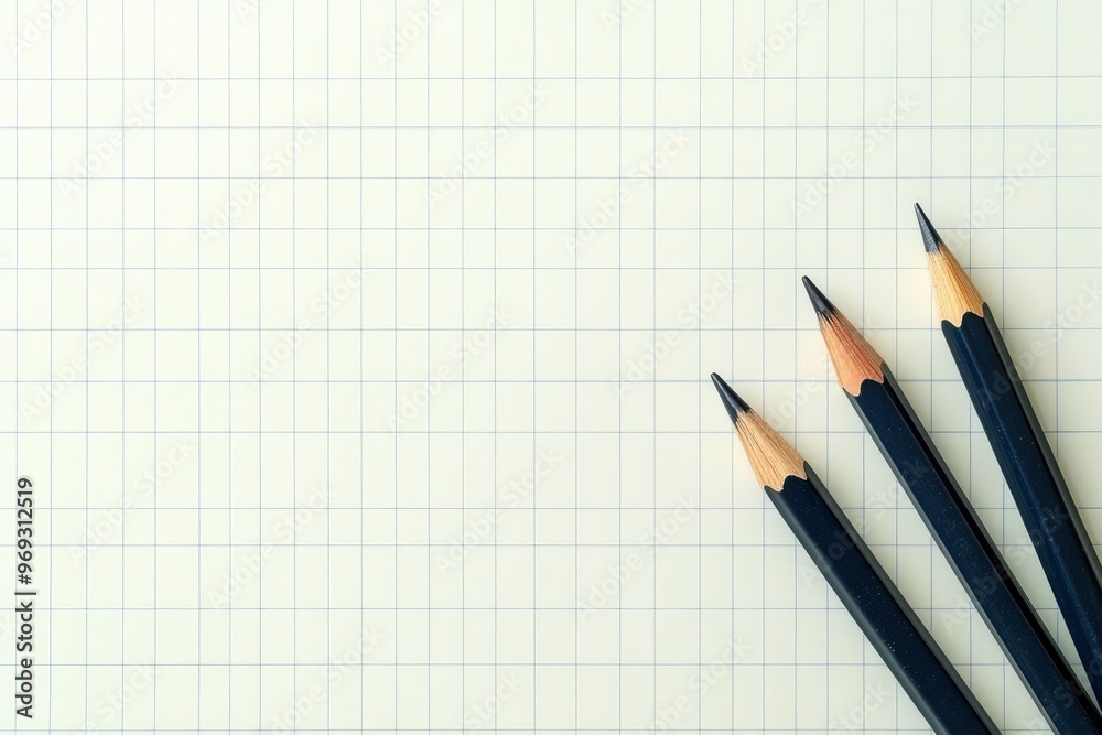 Pencils and eraser on blank Graph paper sheet background Copy space Template Mock up with generative ai Pencils and eraser on blank Graph paper sheet background Copy space Template Mock up with generative ai