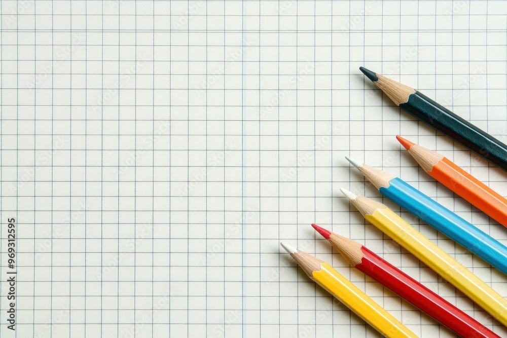 Pencils and eraser on blank Graph paper sheet background Copy space Template Mock up with generative ai Pencils and eraser on blank Graph paper sheet background Copy space Template Mock up with generative ai