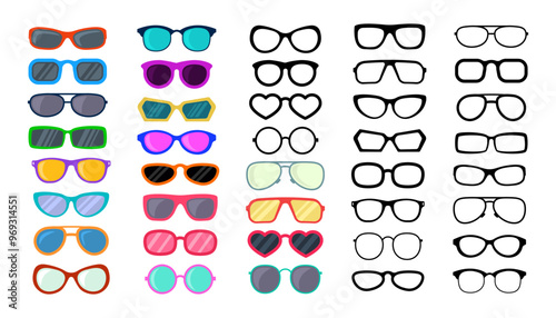 Sunglasses icon set. Flat style. Vector
