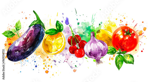 Nutritional Awareness. Exploding Colors of Vegetables. Colorful splashes. Abstract illustration. Sustainable Cooking