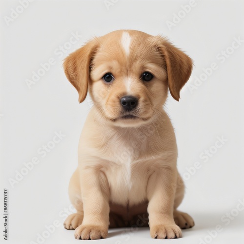 cute Adorable Puppy Sitting on white background