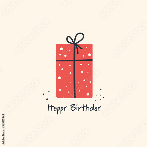 Happy birthday vector quote. Birthday gift in wrapping paper. Festive mood, greeting card.