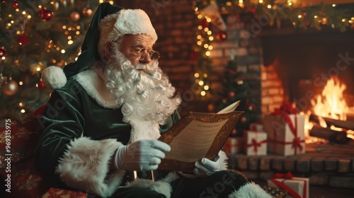 The Santa Reading in Fireplace