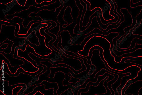 abstract topography black background with red contour lines