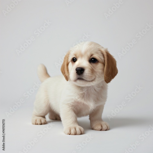 cute Adorable Puppy Sitting on white background