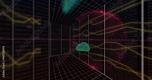 Animation of digital clouds and connections with globe over black background photo