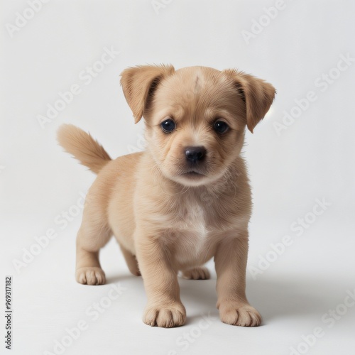 cute Adorable Puppy Sitting on white background