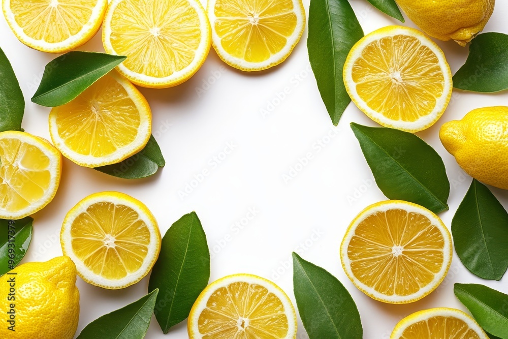 Lemon Slices and Leaves Border Lemon Slices and Leaves Border