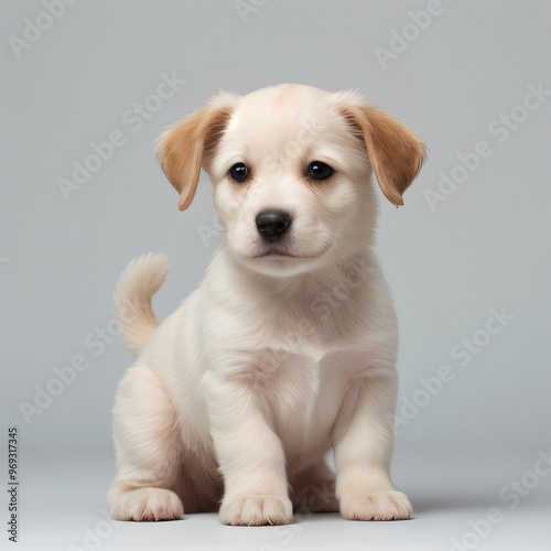 cute Adorable Puppy Sitting on white background