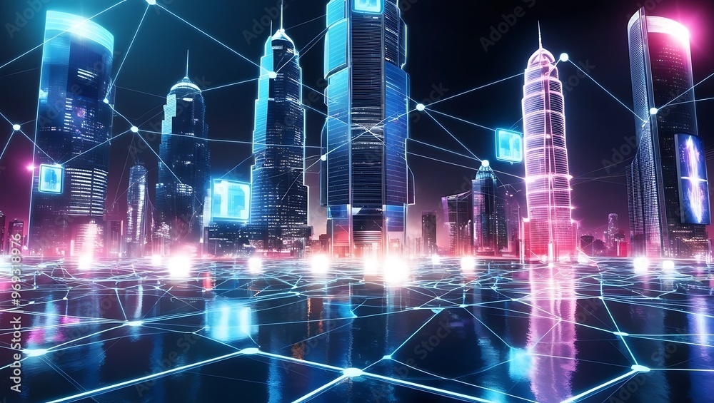 Fototapeta premium Global network connection. Big data analytics and business concept, world map point