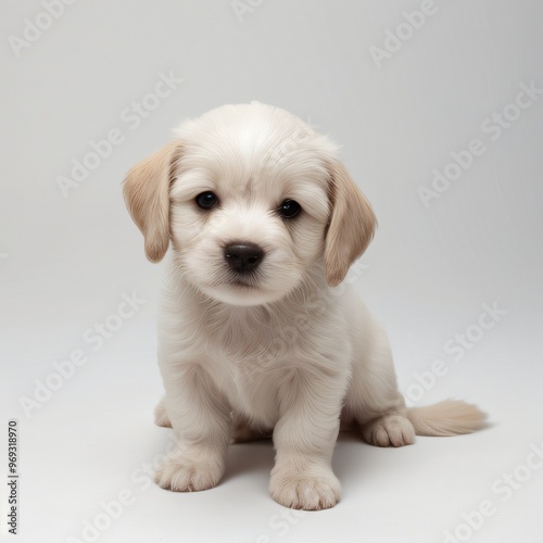 cute Adorable Puppy Sitting on white background