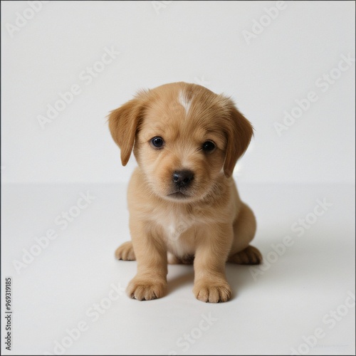 cute Adorable Puppy Sitting on white background