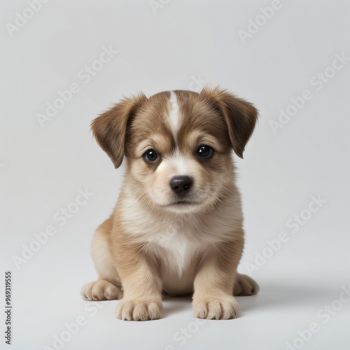 cute Adorable Puppy Sitting on white background