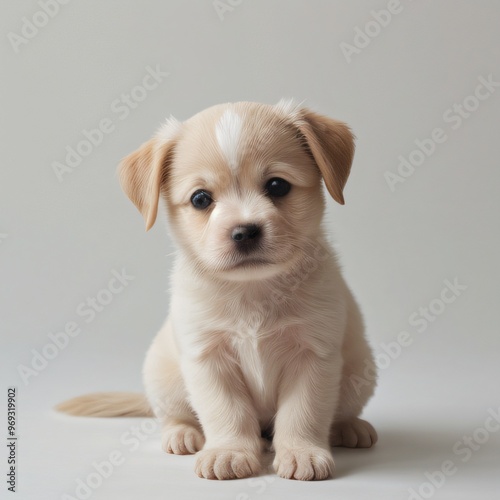 cute Adorable Puppy Sitting on white background