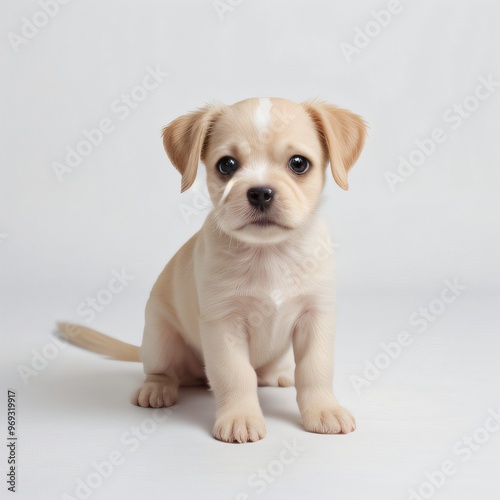 cute Adorable Puppy Sitting on white background