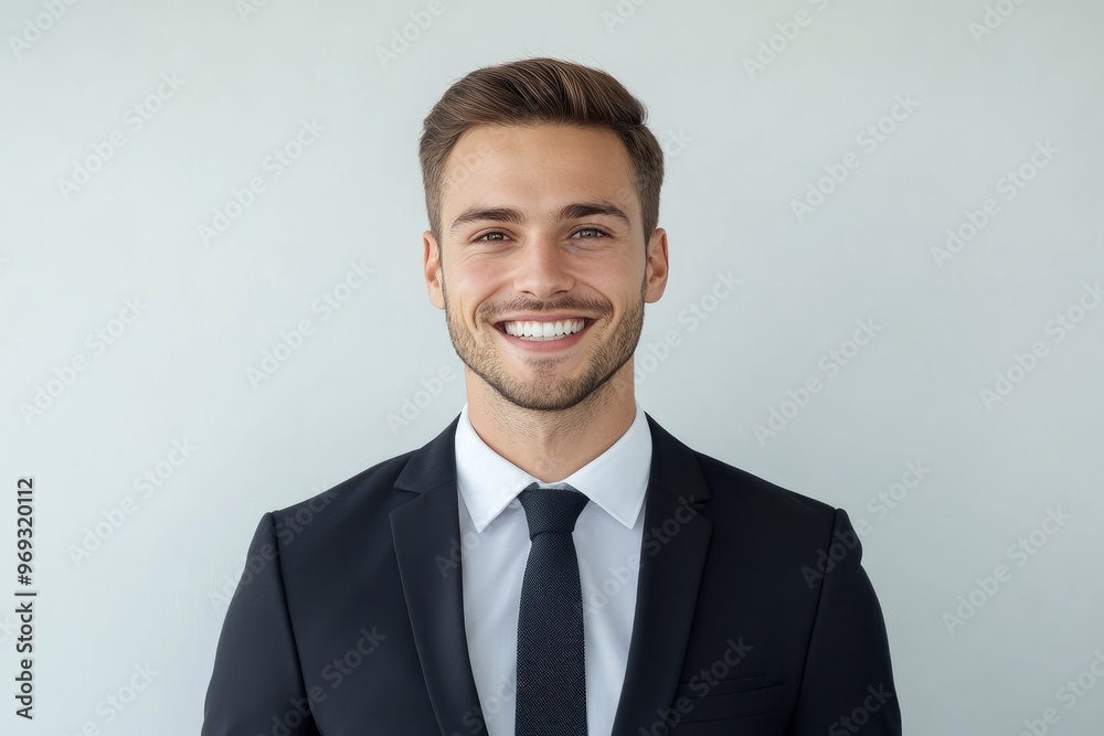 Portrait of handsome caucasian man in formal suit looking at camera smiling with toothy smile isolated in white background. Confident businessman ceo boss freelancer manager with generative ai Portrait of handsome caucasian man in formal suit looking at camera smiling with toothy smile isolated in white background. Confident businessman ceo boss freelancer manager with generative ai