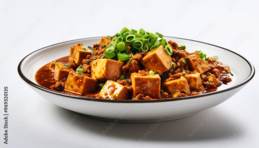 Chinese Food, Mapo Tofu on white background isolated. Chinese Food, Mapo Tofu on white background isolated.