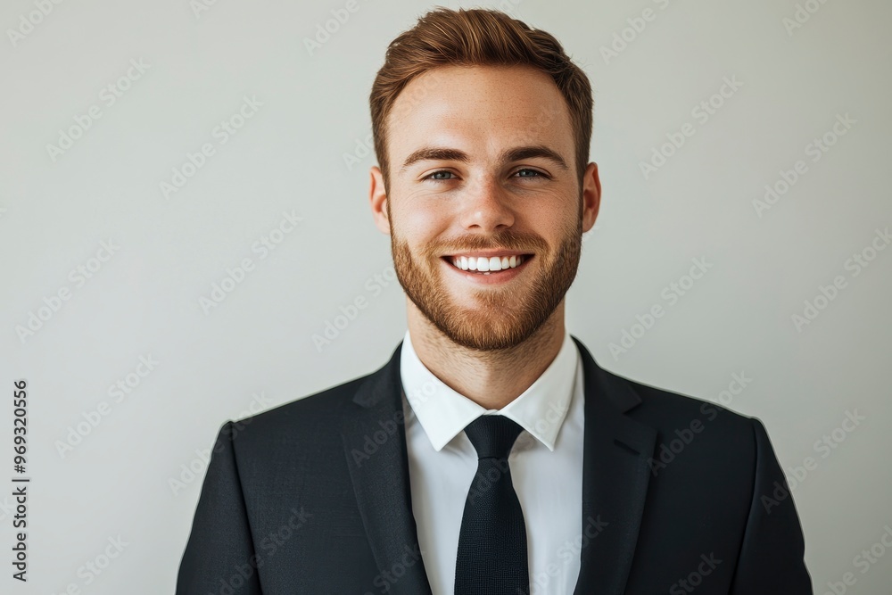 Portrait of handsome caucasian man in formal suit looking at camera smiling with toothy smile isolated in white background. Confident businessman ceo boss freelancer manager with generative ai