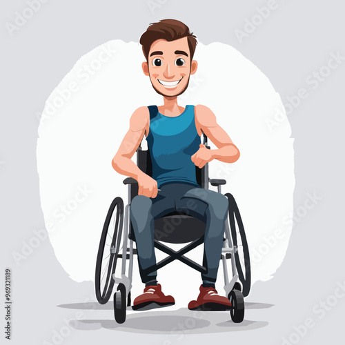 Illustration of man wheelchair smiling. Parasports.