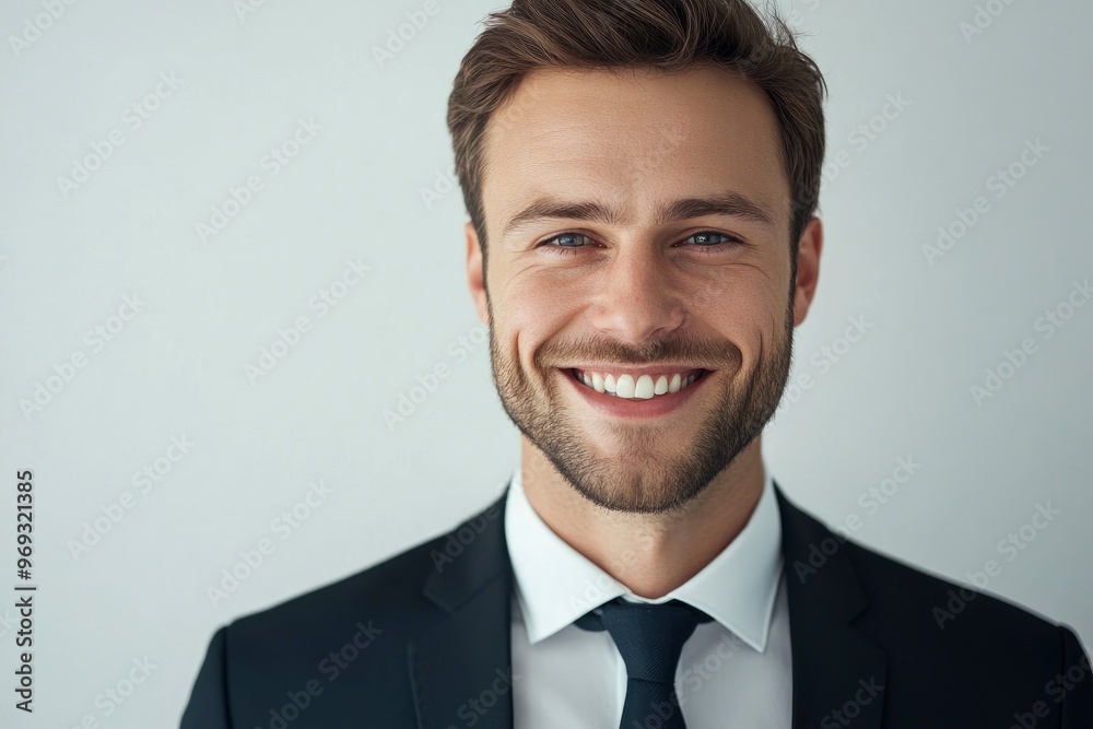 Portrait of handsome caucasian man in formal suit looking at camera smiling with toothy smile isolated in white background. Confident businessman ceo boss freelancer manager with generative ai Portrait of handsome caucasian man in formal suit looking at camera smiling with toothy smile isolated in white background. Confident businessman ceo boss freelancer manager with generative ai
