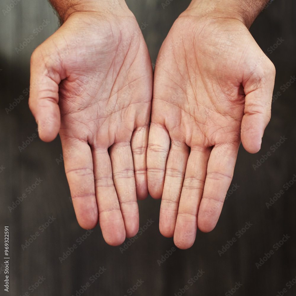 Open hands, charity and person begging for donation, financial support and poverty. Closeup, palm and asking for help with fingers for kindness, compassion and care with sign for hope on background Open hands, charity and person begging for donation, financial support and poverty. Closeup, palm and asking for help with fingers for kindness, compassion and care with sign for hope on background