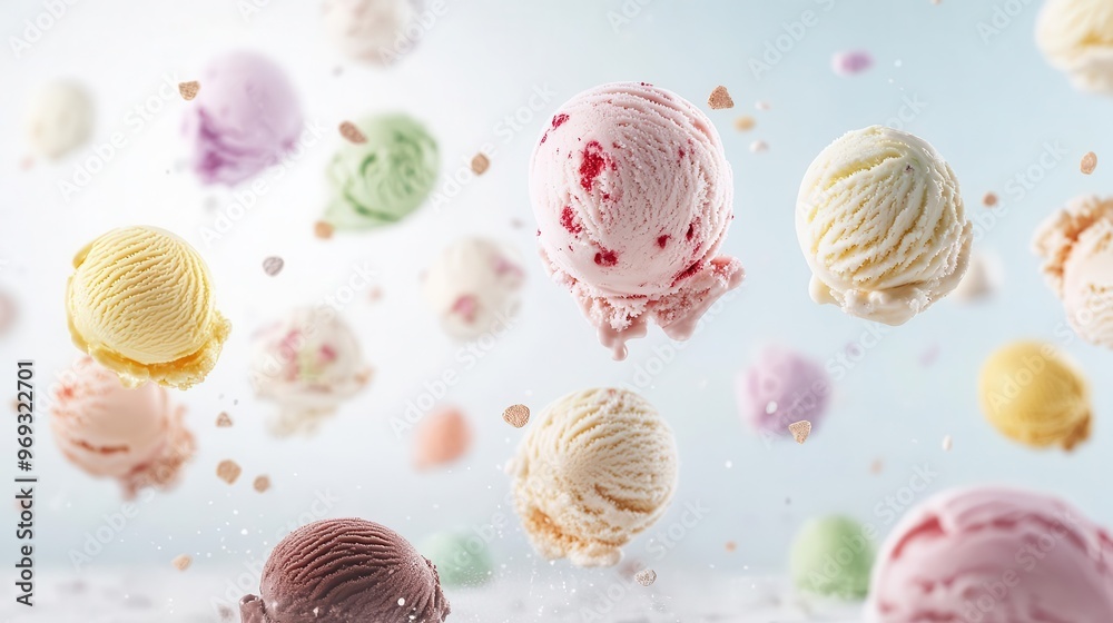 artfully arranged ice cream scoops defying gravity diverse flavors and textures create a mouthwatering symphony of colors against a pristine backdrop celebrating frozen dessert perfection artfully arranged ice cream scoops defying gravity diverse flavors and textures create a mouthwatering symphony of colors against a pristine backdrop celebrating frozen dessert perfection