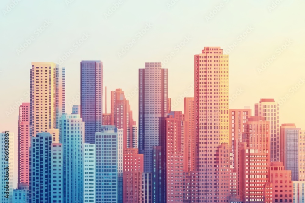 Obraz premium Nostalgic Pixelated Cityscape with Spacious Skyline Copy Area