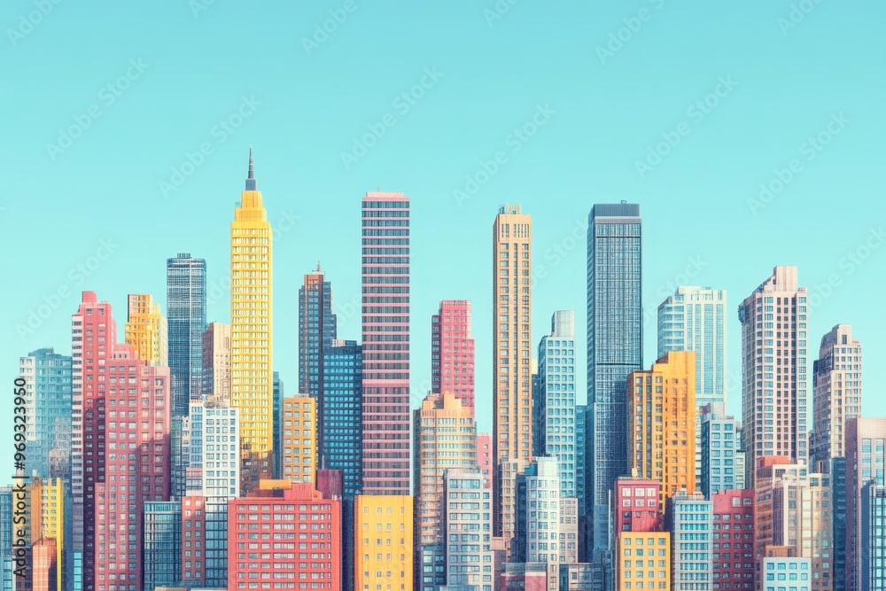 Fototapeta premium Nostalgic Pixelated Cityscape - Vintage Skyline with Space for Text, Urban Retro Background