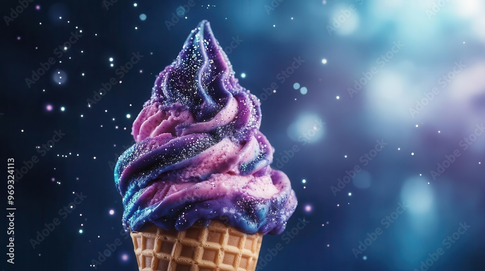 artisanal ice cream reimagined as a galaxy in a waffle cone swirls of vibrant cosmic dust and miniature star clusters form the scoops topped with a shimmering black hole sauce artisanal ice cream reimagined as a galaxy in a waffle cone swirls of vibrant cosmic dust and miniature star clusters form the scoops topped with a shimmering black hole sauce