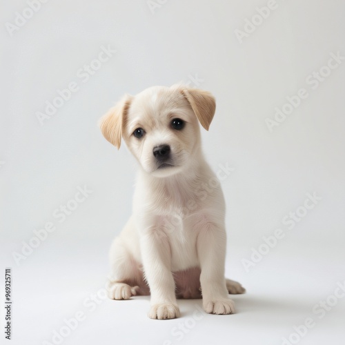 cute Adorable Puppy Sitting on white background