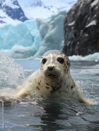 Seal Pup Learning to Swim in the Cold Arctic Waters 