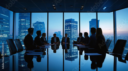 A business meeting focused on negotiating venture capital terms and agreements with stakeholders in a sleek conference room